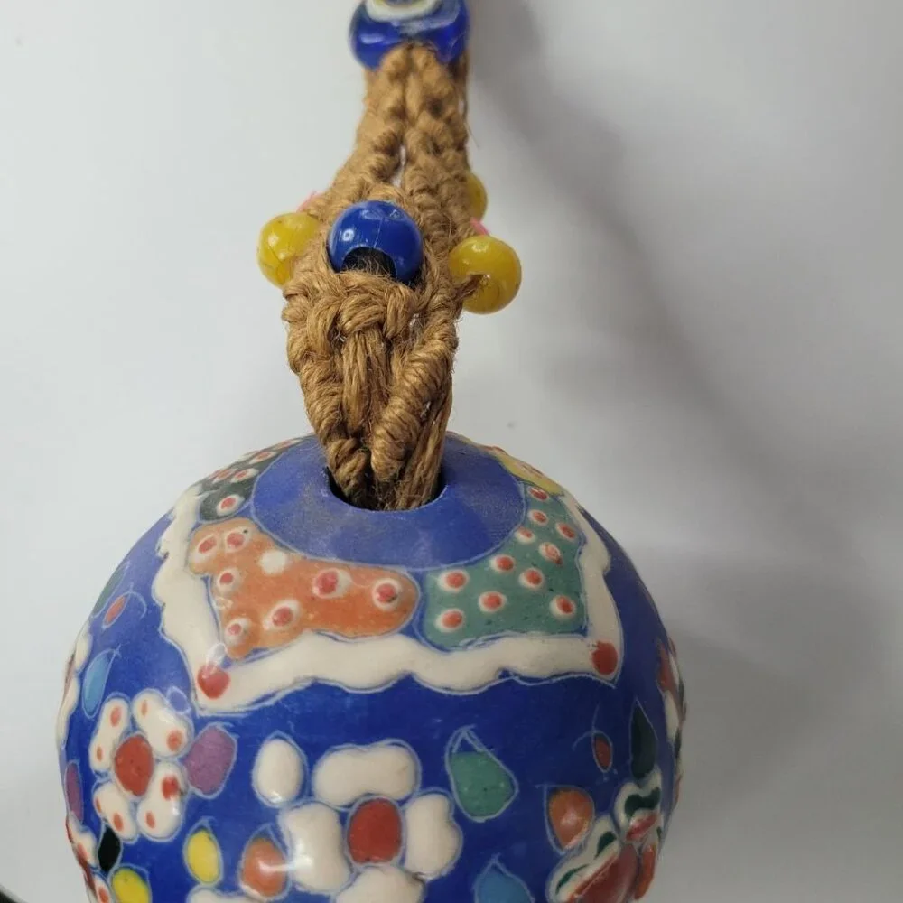 Macrame Twine Ceramic Ornament‎ Large Ball Beaded Christmas Spring Hanging Decor